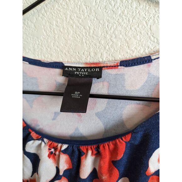 Ann Taylor Petite Womens Sz SP Knee Length Dress Blue Red Floral Shift - Picture 2 of 3